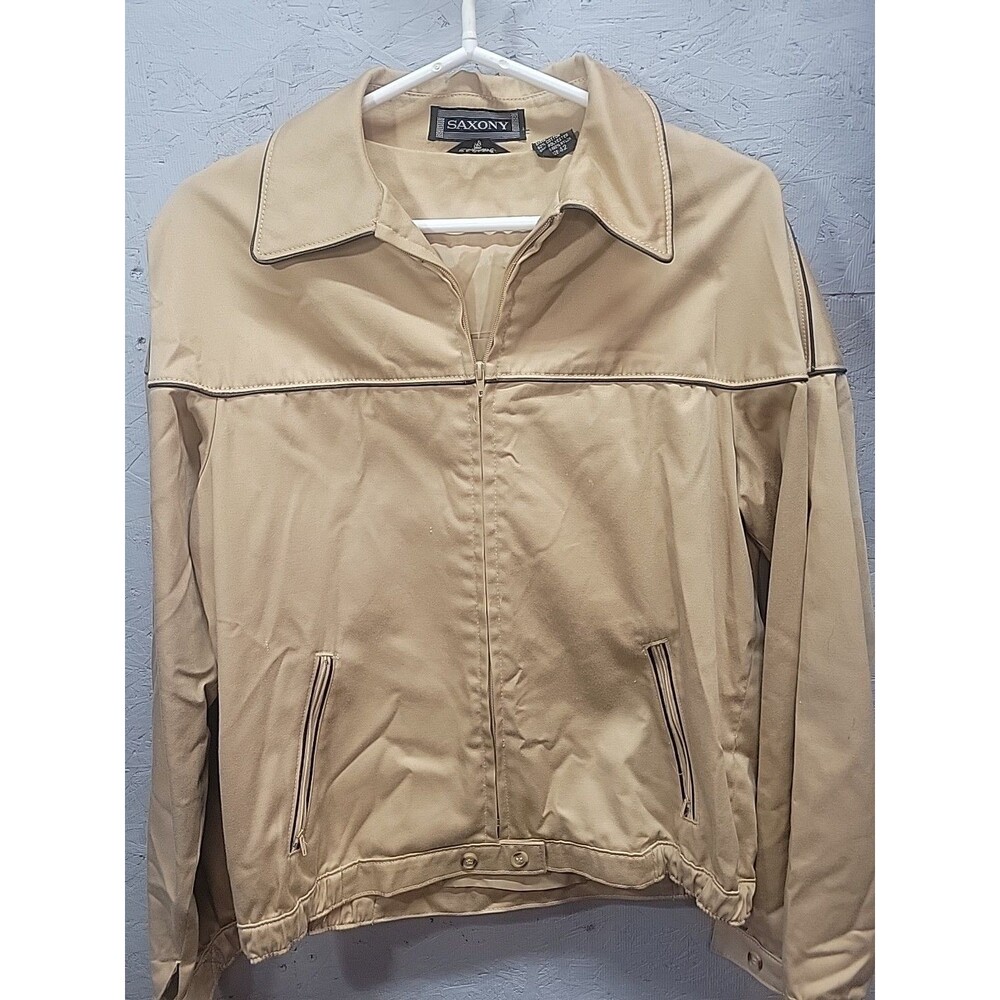 Vintage Saxony Bomber Jacket 42 Tan Zip lined coat classic 70s Retro L Rare